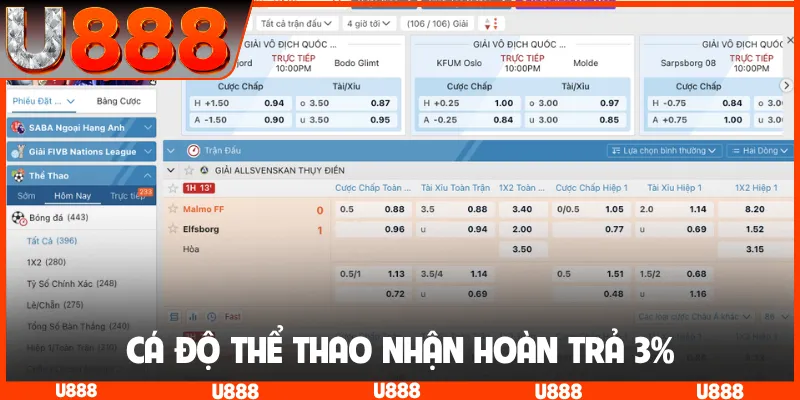 Cá độ thể thao nhận hoàn trả 3%