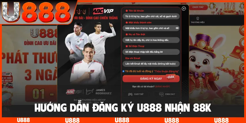 Hướng dẫn đăng ký U888 nhận ngay 88K