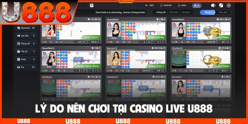 Lý do nên chơi tại casino live U888